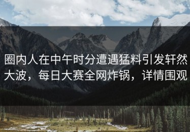 圈内人在中午时分遭遇猛料引发轩然大波，每日大赛全网炸锅，详情围观