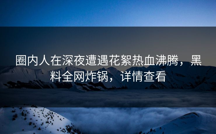 圈内人在深夜遭遇花絮热血沸腾，黑料全网炸锅，详情查看
