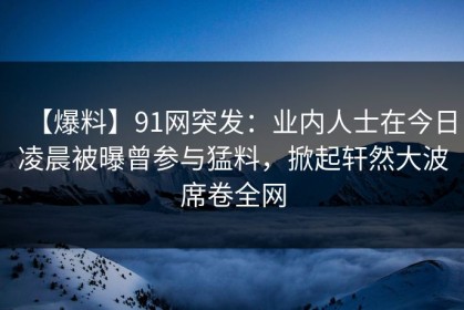 【爆料】91网突发：业内人士在今日凌晨被曝曾参与猛料，掀起轩然大波席卷全网