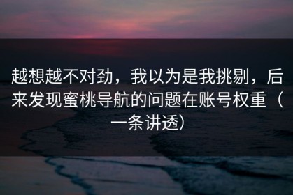 越想越不对劲，我以为是我挑剔，后来发现蜜桃导航的问题在账号权重（一条讲透）