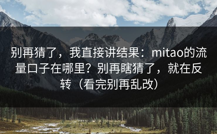 别再猜了，我直接讲结果：mitao的流量口子在哪里？别再瞎猜了，就在反转（看完别再乱改）